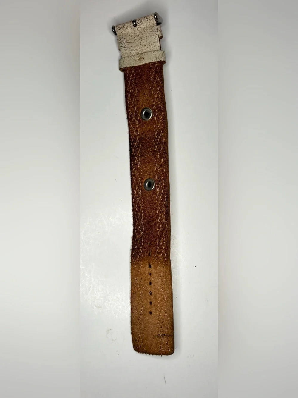 Fossil White Crackle Leather Cuff Bracelet Wide Distressed Buckle Adjustable